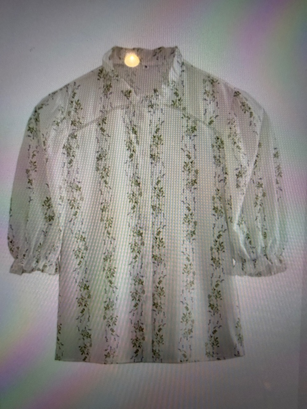 Goodnight Macaroon White Button-Up Shirt with Green Floral Stripe